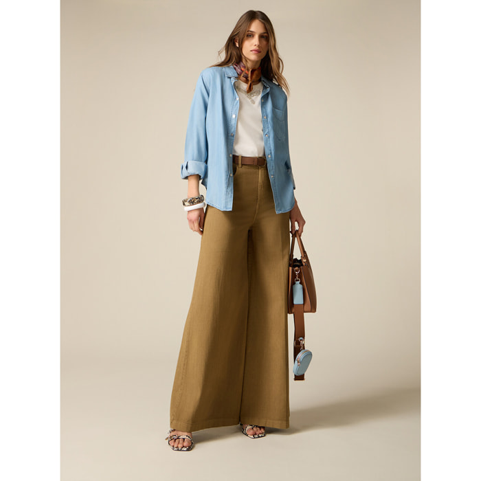 Oltre - Pantaloni wide leg in cotone maltinto - Marrone