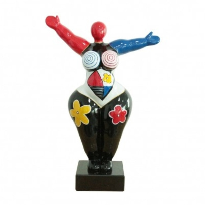 Statue femme multicolore en résine noire H54cm - LADY HUGGY