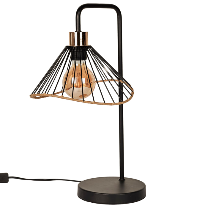 Lampe A Poser Abat Jour Noir Et Rotin