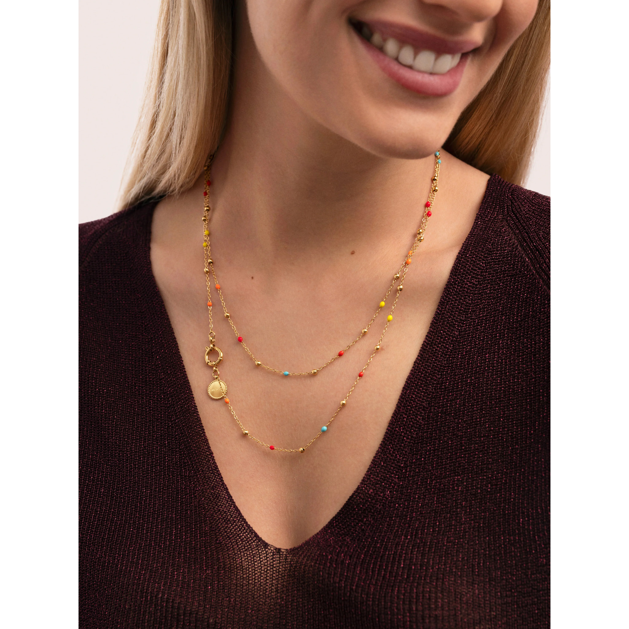Collana Long Dots L Colors Enamel Acciao Placcato Oro