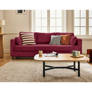 Anna - canapé droit 3 places convertible avec poche en velours texturé - Prune