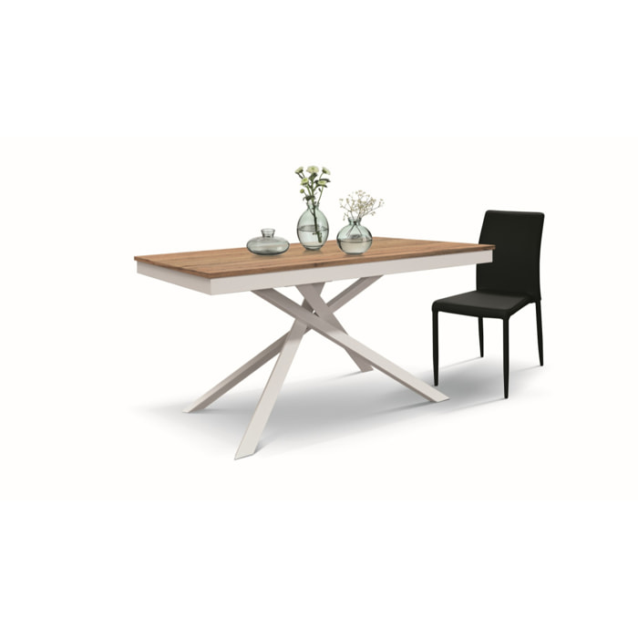 Tavolo VOLPAIA in legno, finitura rovere rustico e metallo verniciato bianco, allungabile 160x90 cm - 210x90 cm