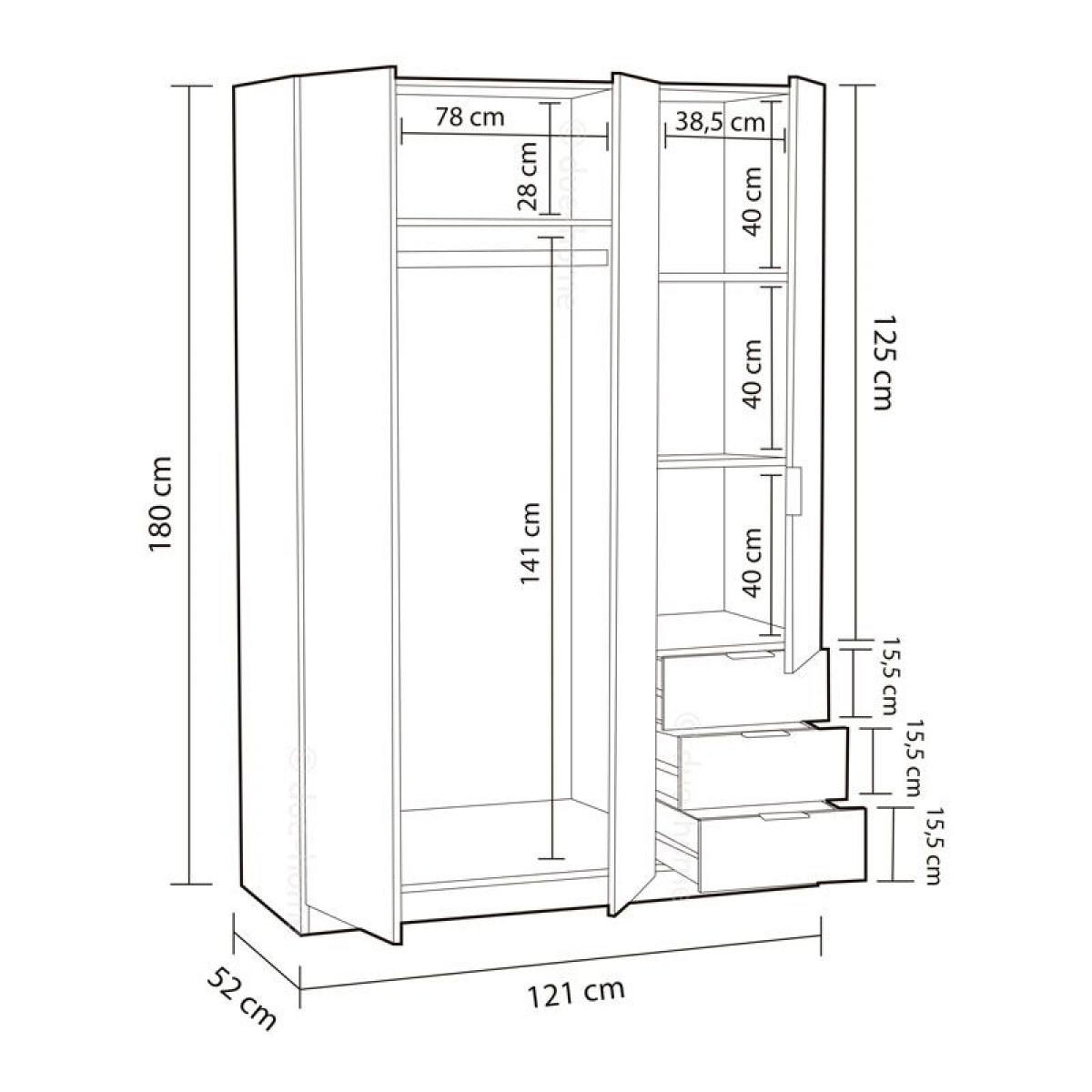 Armario Low Cost 3 puertas 3 cajones Blanco Artik (Blanco Mate) - Roble Canadian