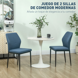 Juego de 2 Sillas de Comedor Modernas Sillas de Cocina con Asiento Acolchado y Tapizado Respaldo Curvo Patas de Acero para Salón Dormitorio Azul