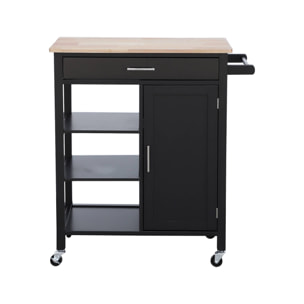 Desserte de cuisine plateau bois d'hévéa avec poignée L83cm BENDOR