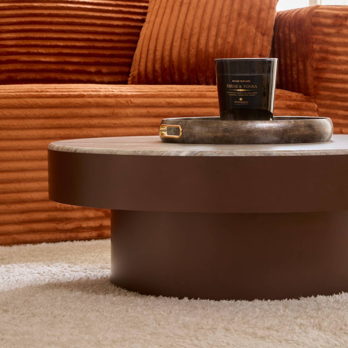 Table basse Graphite ronde D.80cm marron