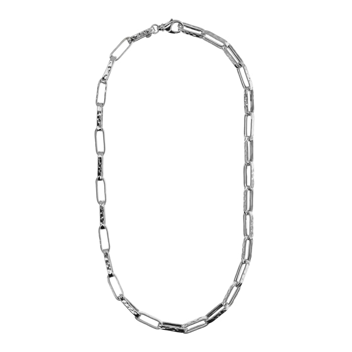 Collana Lunga Maglie Ovali Martellate placcata Platino - 61cm