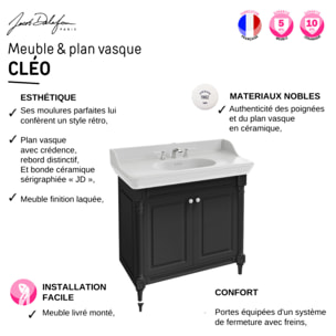 Meuble salle de bain Cléo 1889 + miroir + mélangeur poignée chromé