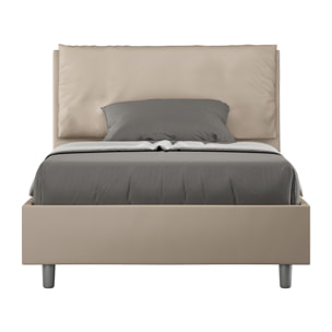 Cama de una plaza y medio con almacenaje acolchada 120x200 cuero sintético gris paloma Antea Large