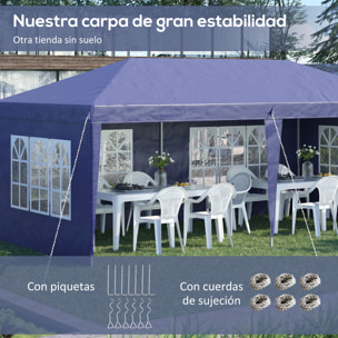 Conjunto de Carpa Incluye 1 Carpa Plegable 6x3 m Impermeable con 4 Laterales Desmontables y 2 Paredes Laterales 3x2 m para Carpa 3x3 m o 3x6 m Azul