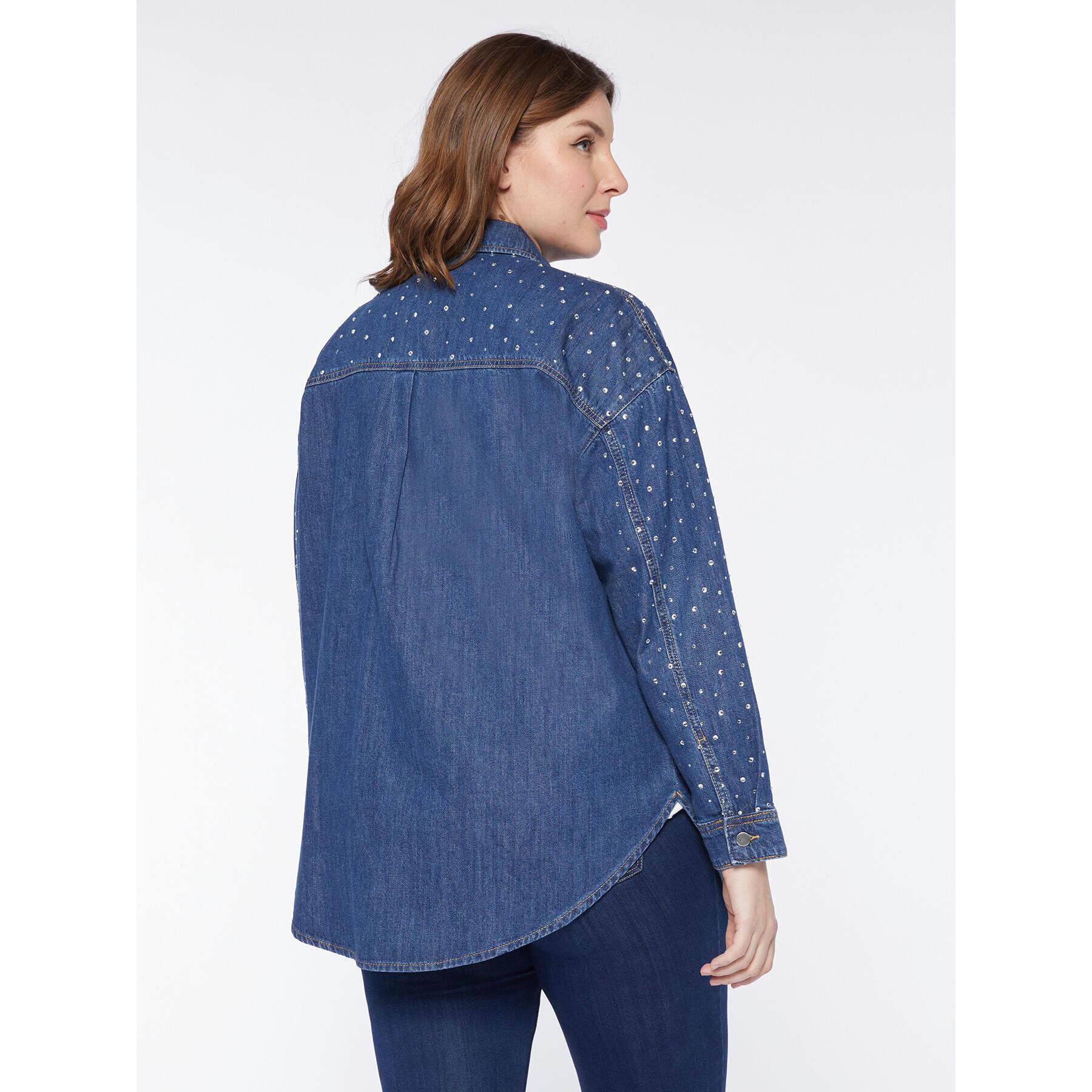 Fiorella Rubino - Camicia over in denim con strass - Blu