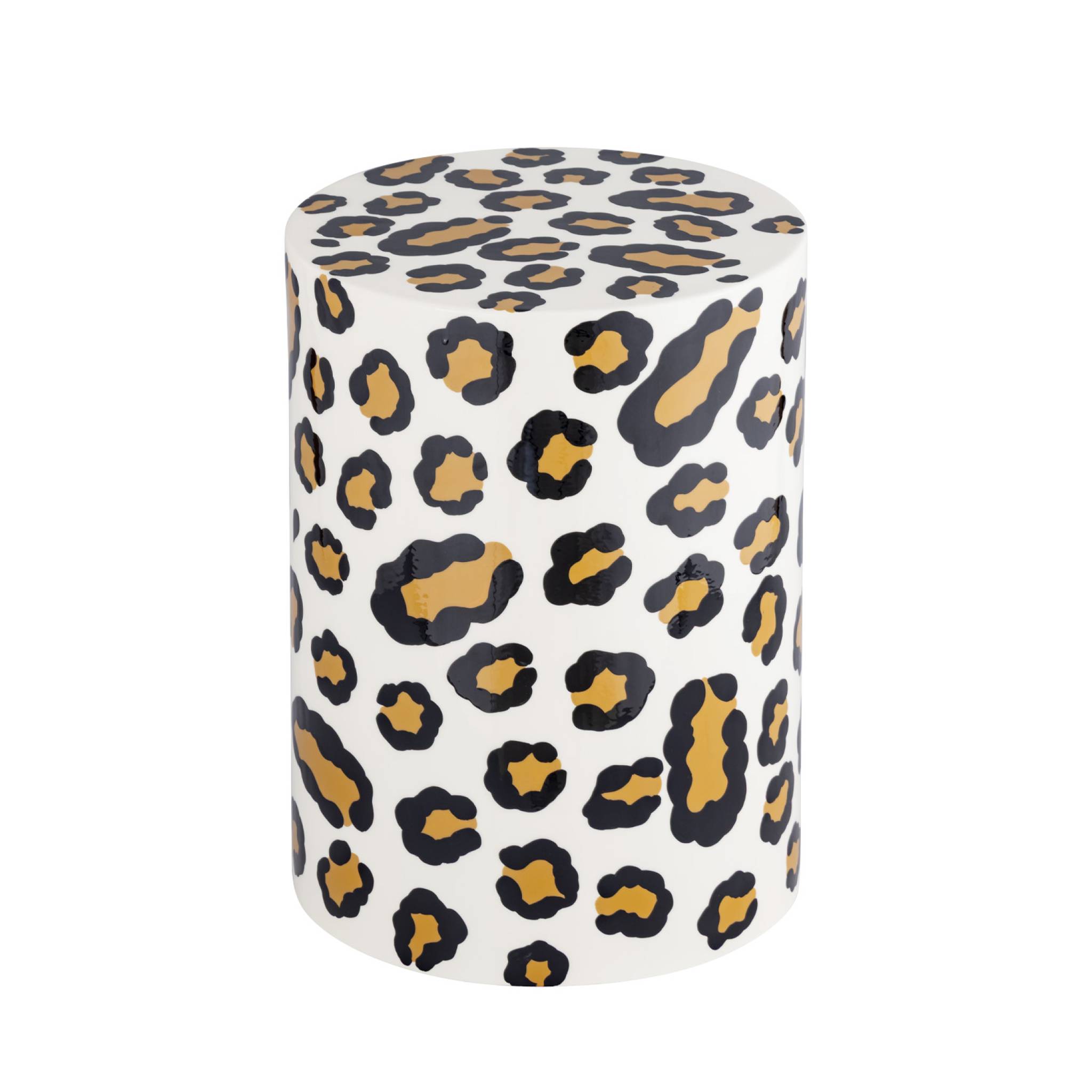 Table d'appoint. bout de canapé. table de chevet acier émaillé.  motif léopard. Ø33 x H 46cm - Noko