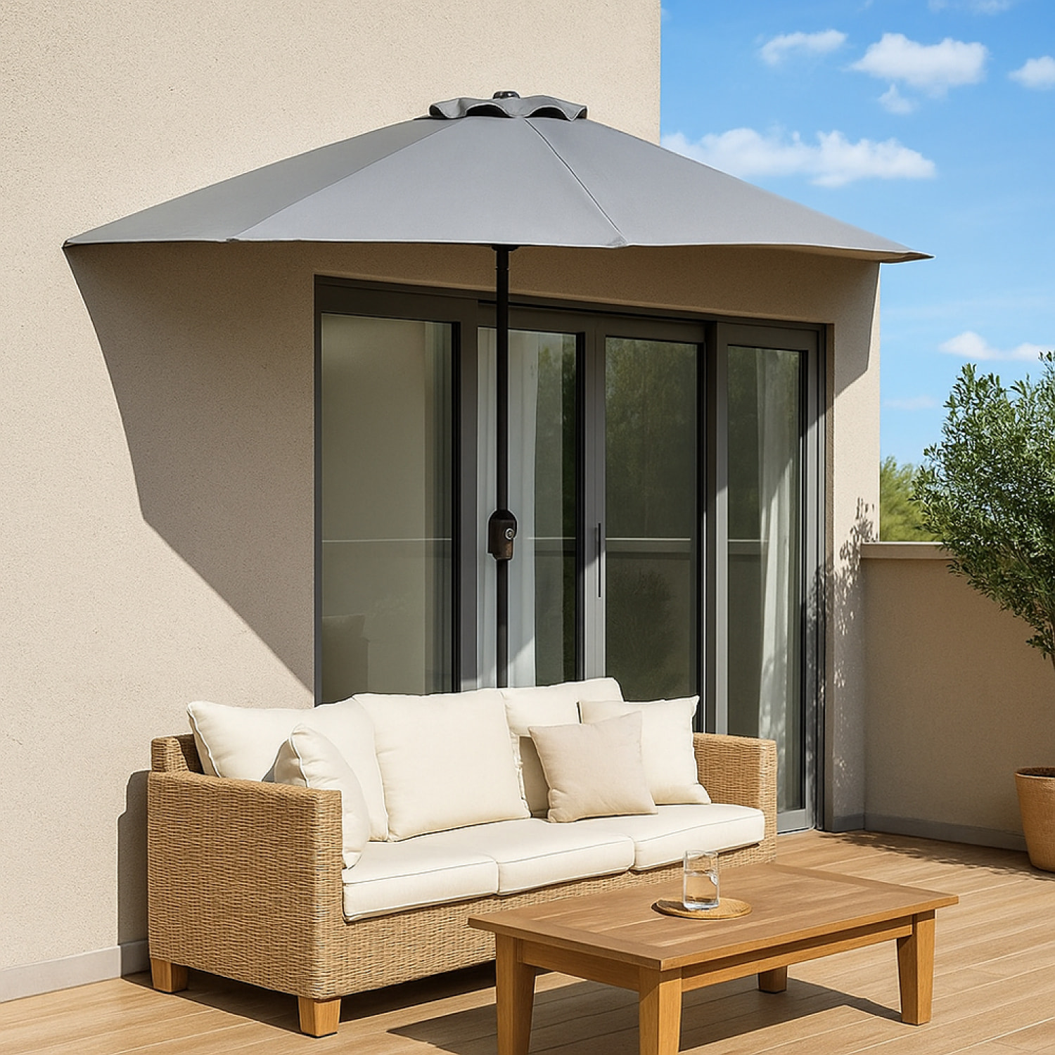 Demi parasol de balcon gris SYRACUSE