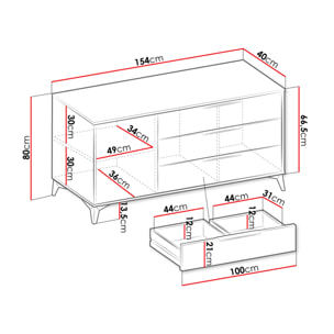 Boccioni - buffet bas - beige - 3 tiroirs et 1 porte - 154 cm - Beige