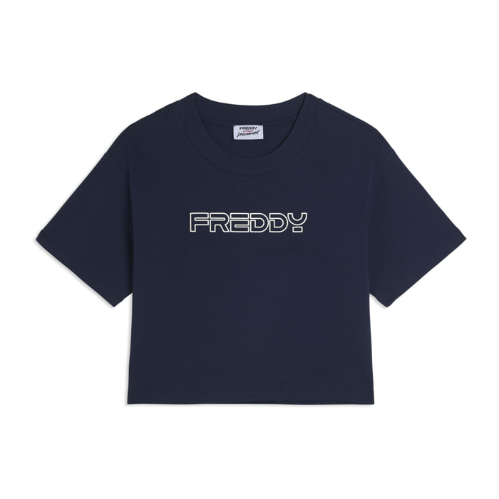 T-shirt Cropped in Jersey di Cotone con Logo FREDDY