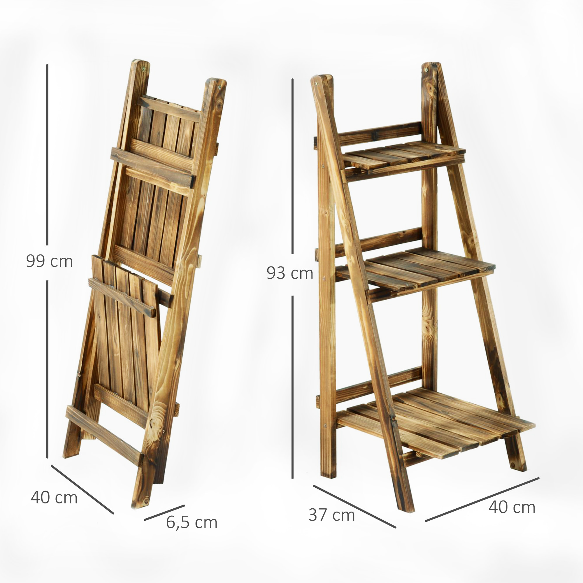 Soporte para Plantas de 3 Niveles Estantería para Plantas Plegable Soporte para Macetas de Madera para Interior y Exterior 40x37x93 cm Natural