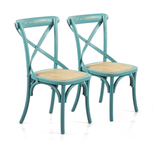 Set 2 sedie in legno di olmo e rattan azzurre vintage - Cross