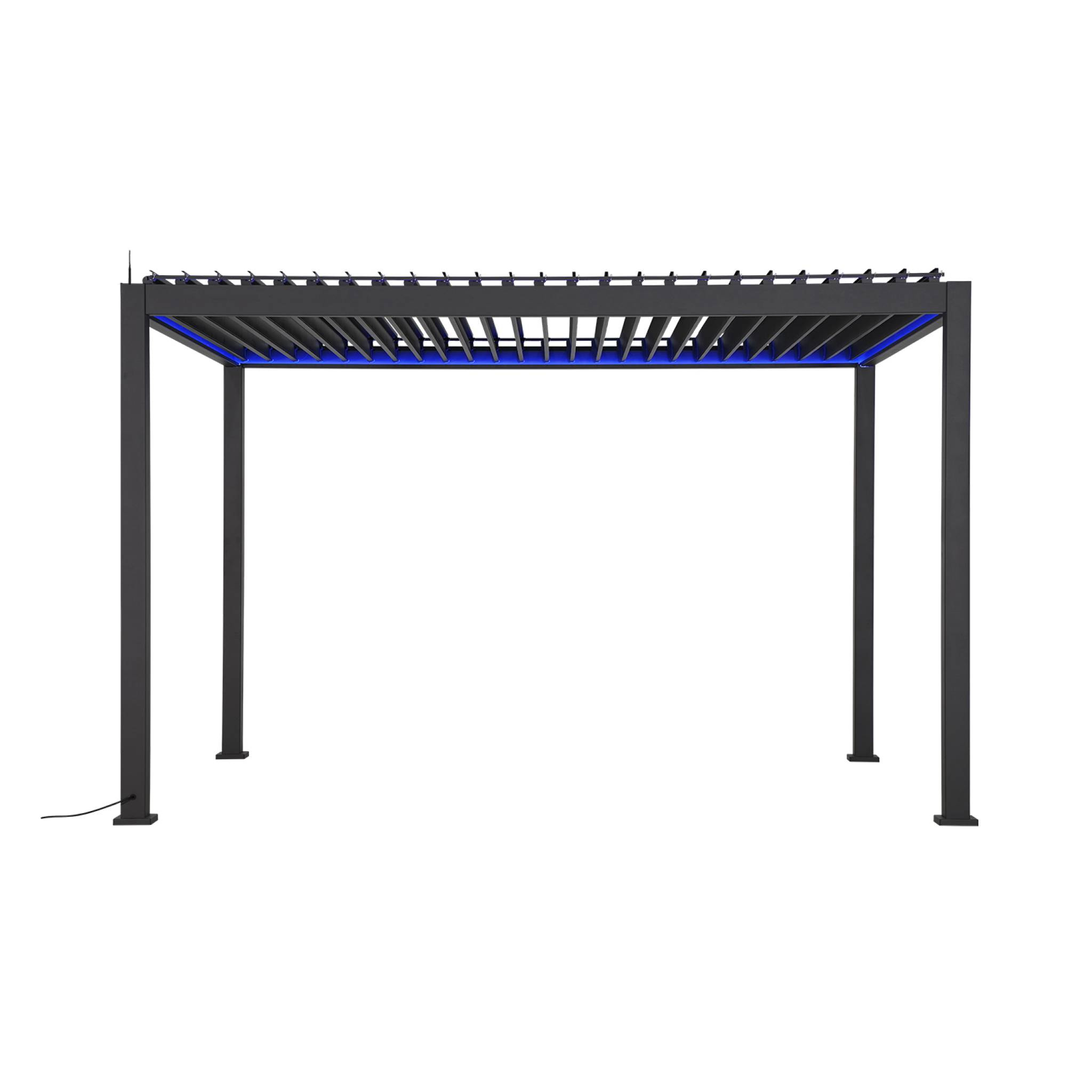 Pergola bioclimatique électrique 3x4m. aluminium. à lames orientables avec éclairage LED + store 3m