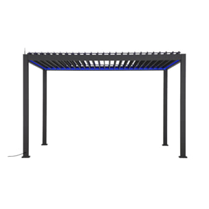 Pergola bioclimatique électrique 3x4m. aluminium. à lames orientables avec éclairage LED + store 3m