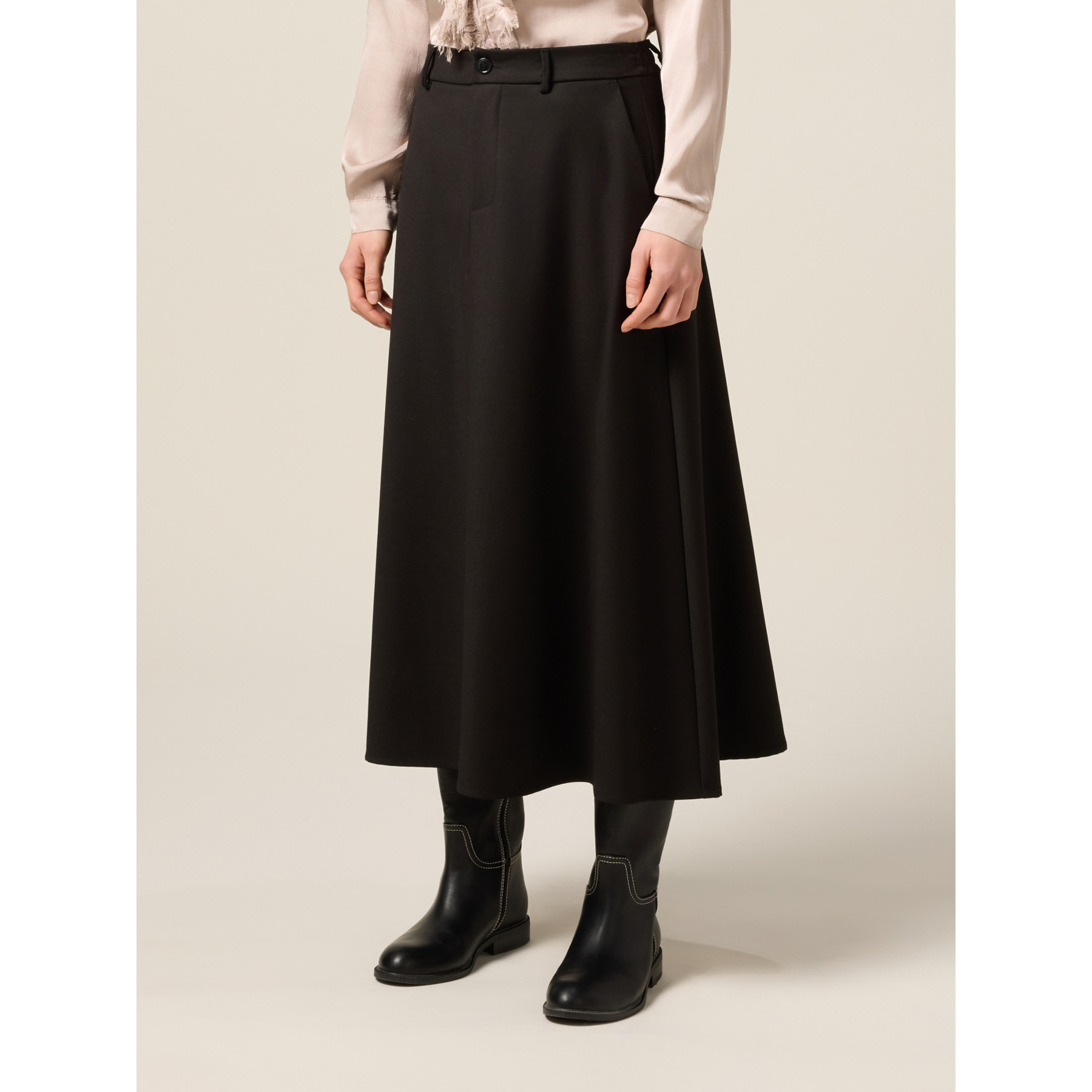 Oltre - Falda midi de franela - Negro