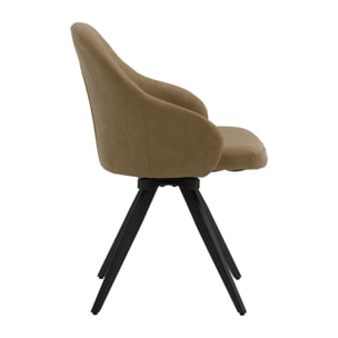 Set di 2 sedie girevoli COVENT in similpelle marrone e gambe in metallo nero, con braccioli