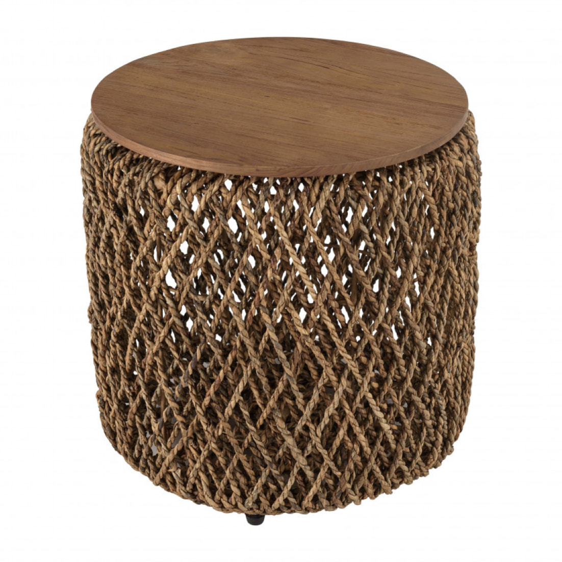 SIXTINE - Table d'appoint ronde 50x50cm en tissage de fibre de cocotier