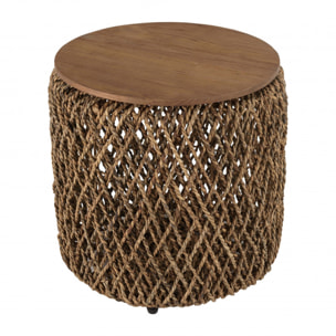 SIXTINE - Table d'appoint ronde 50x50cm en tissage de fibre de cocotier