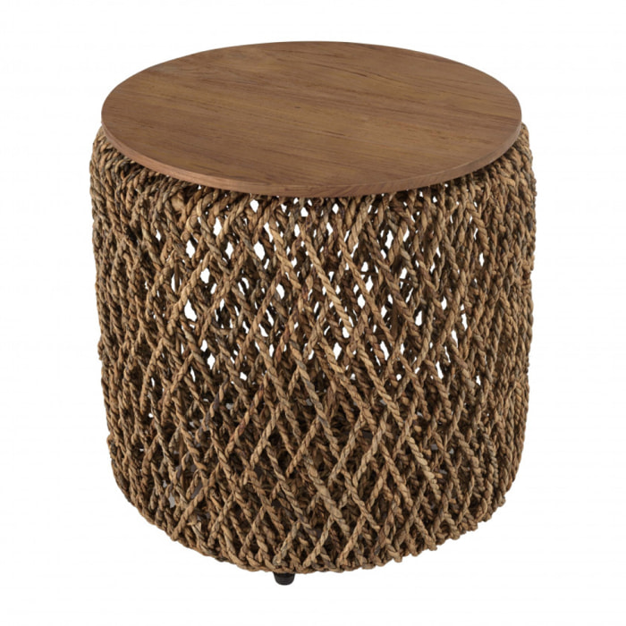 SIXTINE - Table d'appoint ronde 50x50cm en tissage de fibre de cocotier