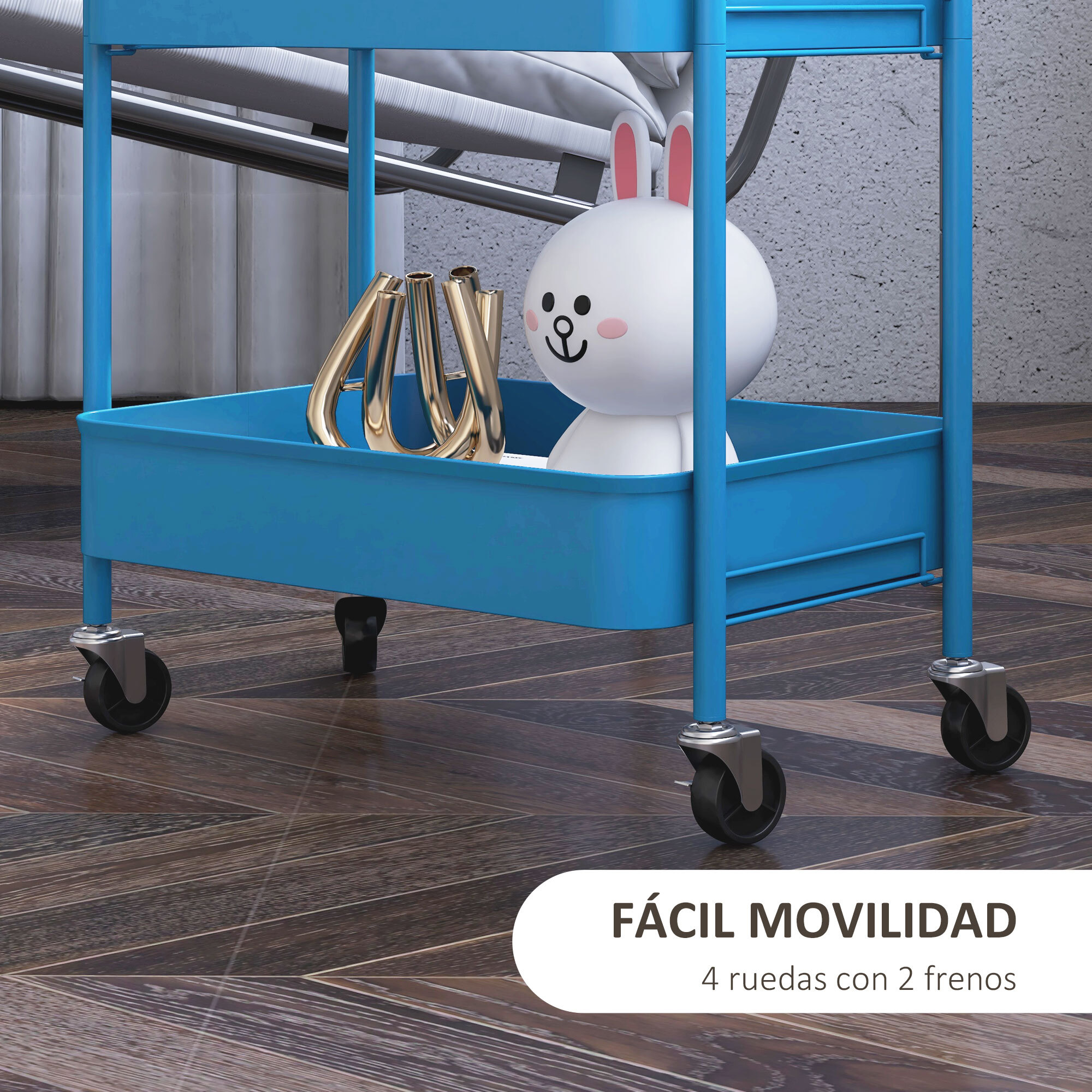 Carrito Auxiliar con Ruedas Carrito de Almacenamiento con 3 Cestas y Marco de Acero para Salón Dormitorio Oficina Cocina 45x30,6x79 cm Azul Oscuro