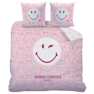 Parure de lit imprimée 100% coton, SMILEY SUNDAY