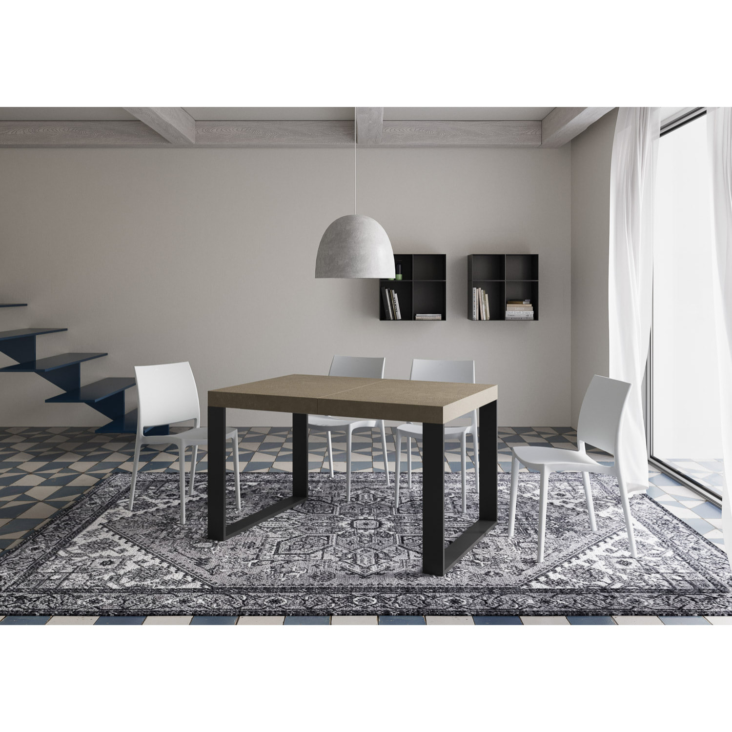 Mesa extensible 90x140/244 cm Tecno gris paloma patas antracita