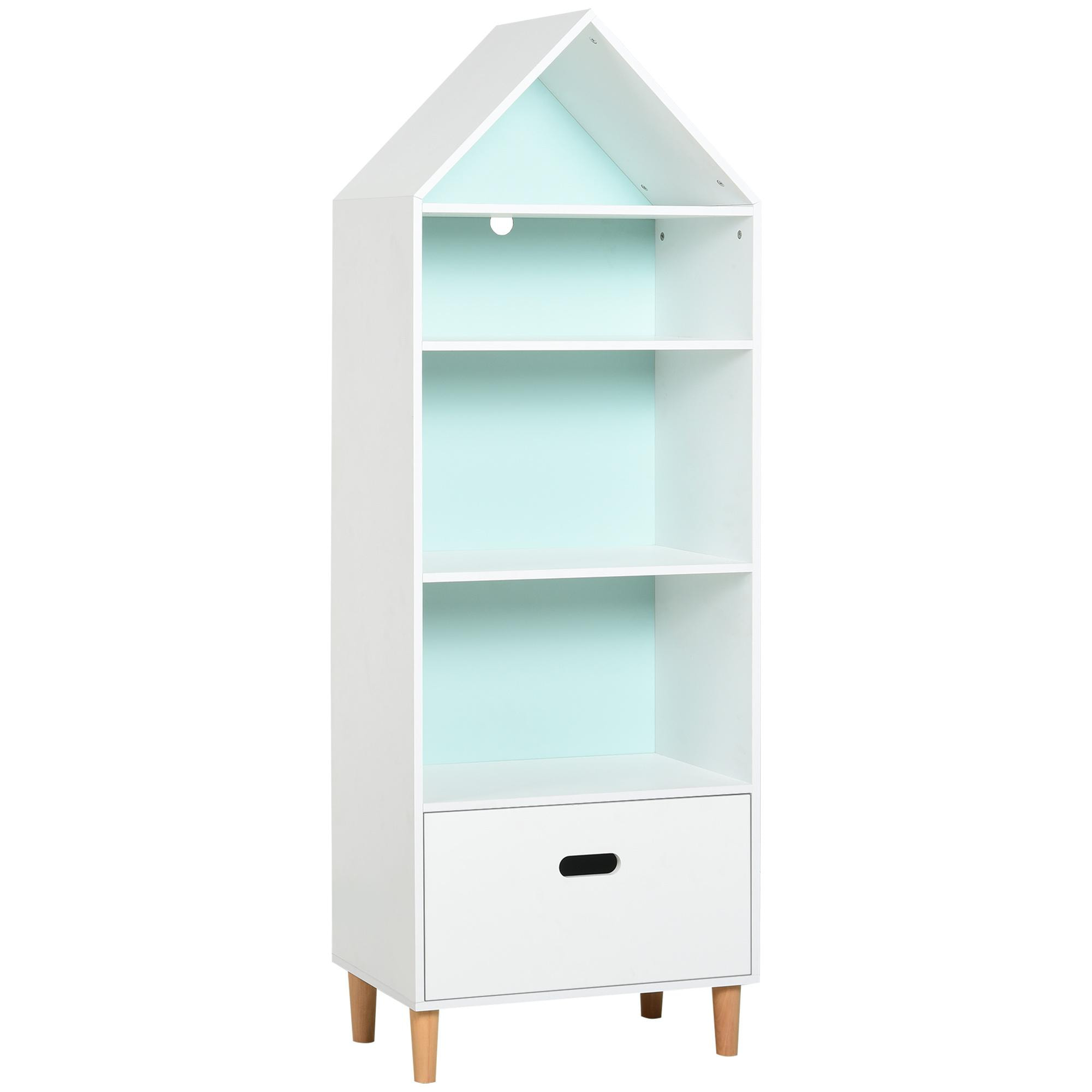 Estantería Infantil de Madera y MDF 50x30x142cm Blanco y Azul