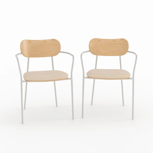 Lot de 2 chaises en tissu beige et placage en bois clair - Marine