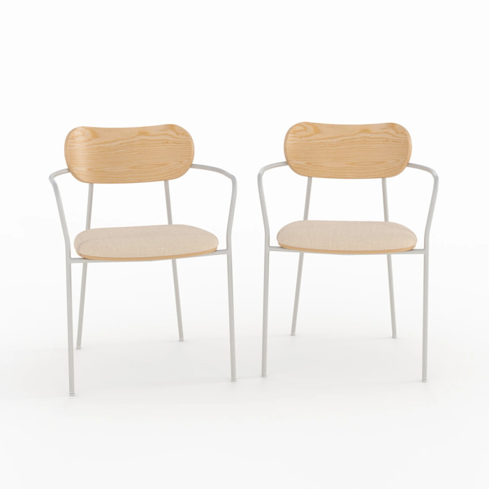 Lot de 2 chaises en tissu beige et placage en bois clair - Marine