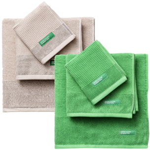 PACK DE 2 SET DE 3 TOALLAS DE BAÑO EN COLOR VERDE  Y BEIGE - BENETTON