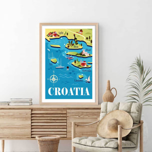Poster de les iles de croatie Affiche + cadre en bois - Chêne