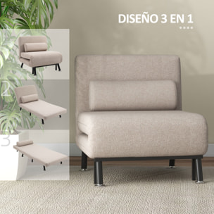 Sofá Cama de 1 Plaza 3 en 1 Sofá Cama Plegable Tapizado en Lino con Respaldo Ajustable de 5 Niveles y Almohada Acolchada para Oficina Dormitorio Salón 75x70x75 cm Beige