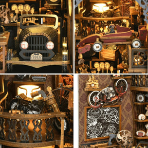 Coleccionistas de coches. Book Nook de madera, diseño 3D realista con gran detalle, cubierta y luces led. 455 piezas.