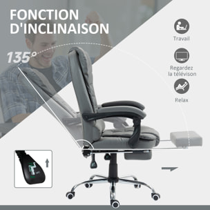 Fauteuil de bureau fauteuil manager grand confort réglable dossier inclinable repose-pied revêtement synthétique gris