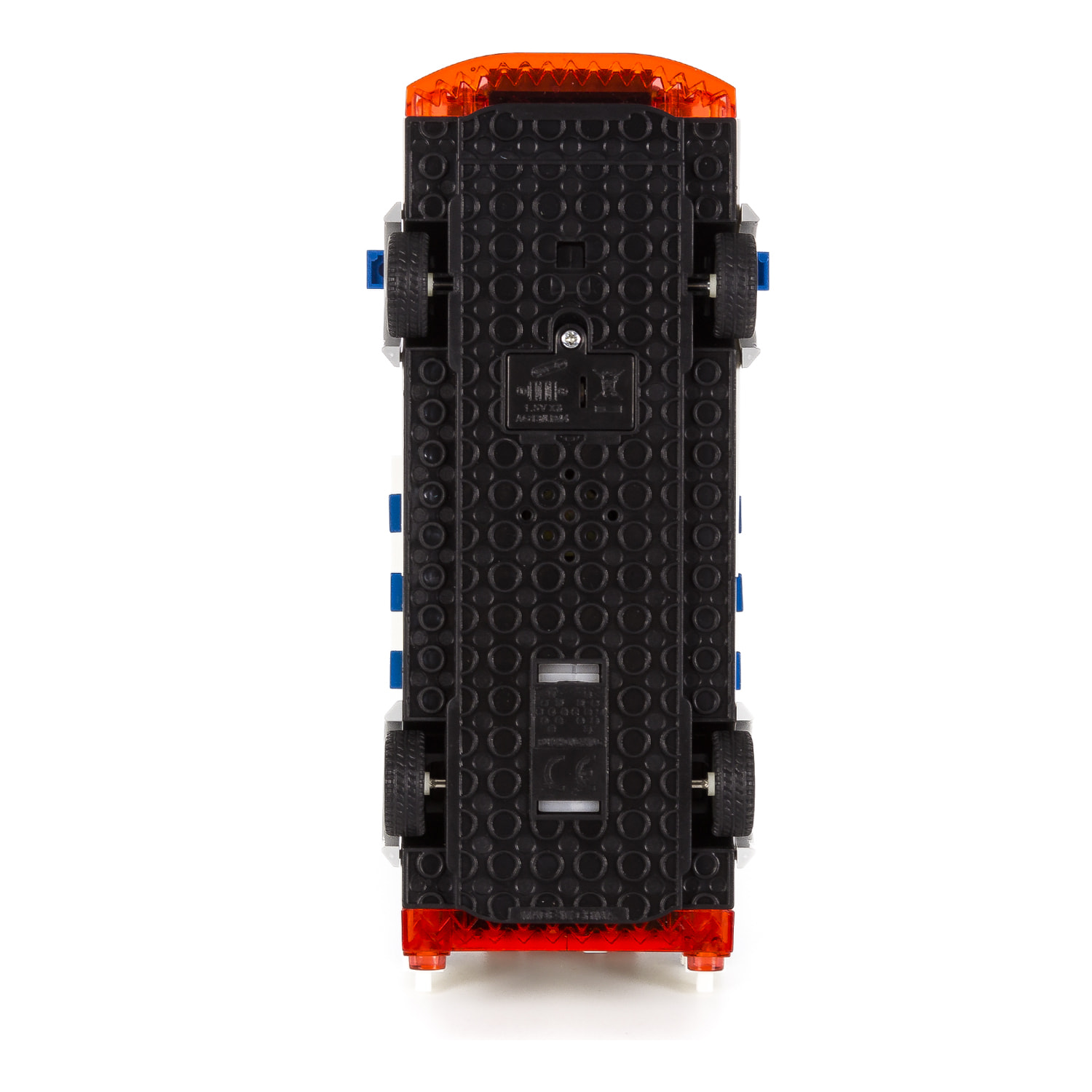 Furgone di polizia con luci ed effetti sonori. Da costruire, 68 pezzi. Funzionamento a inerzia di retromarcia.