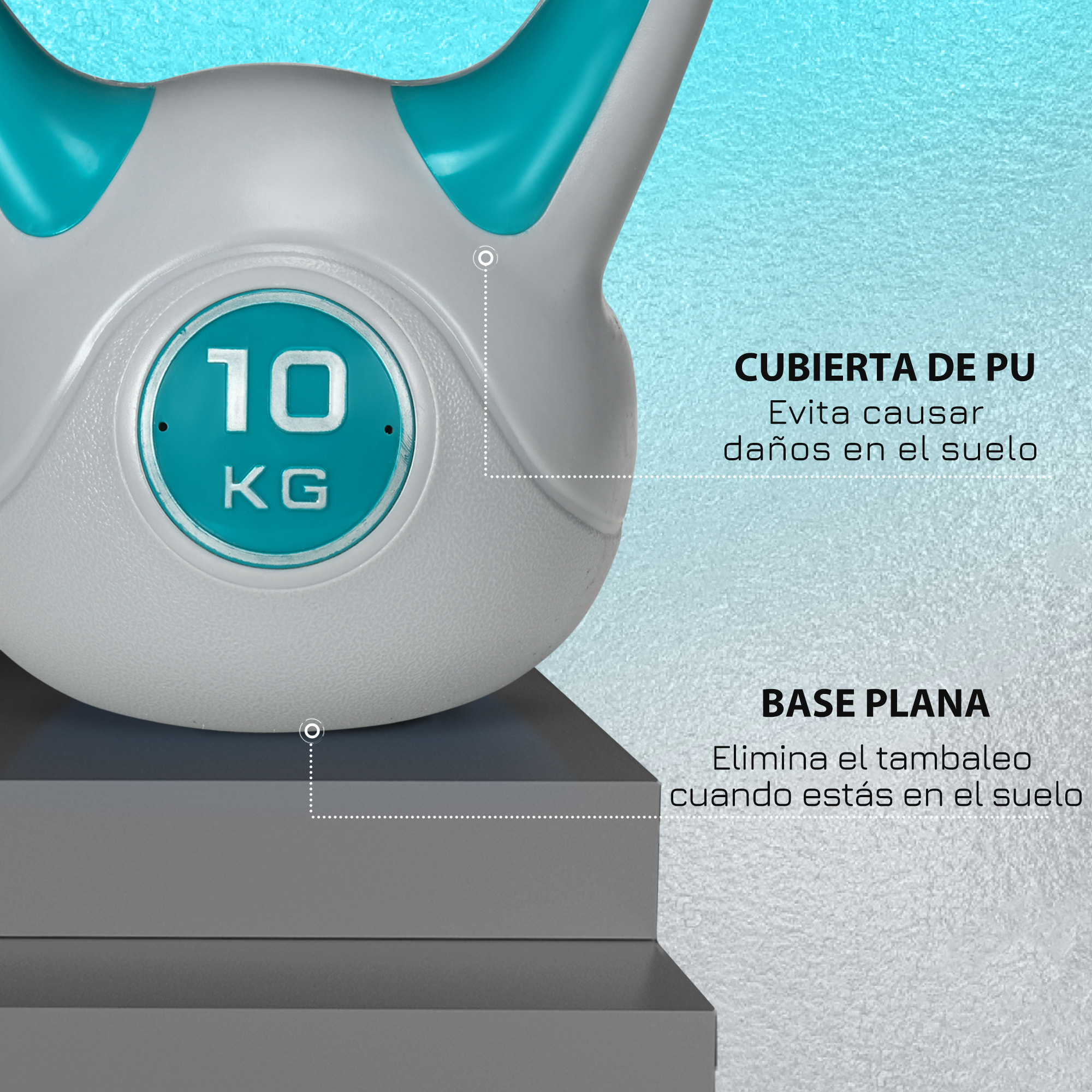 Pesa Rusa 10 kg Kettlebell Revestimiento de PU para Culturismo 22x16x26 cm Azul