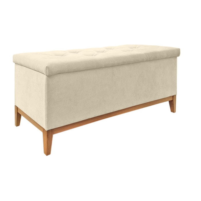 Banc de lit avec coffre de rangement en tissu écru - LAUSANNE