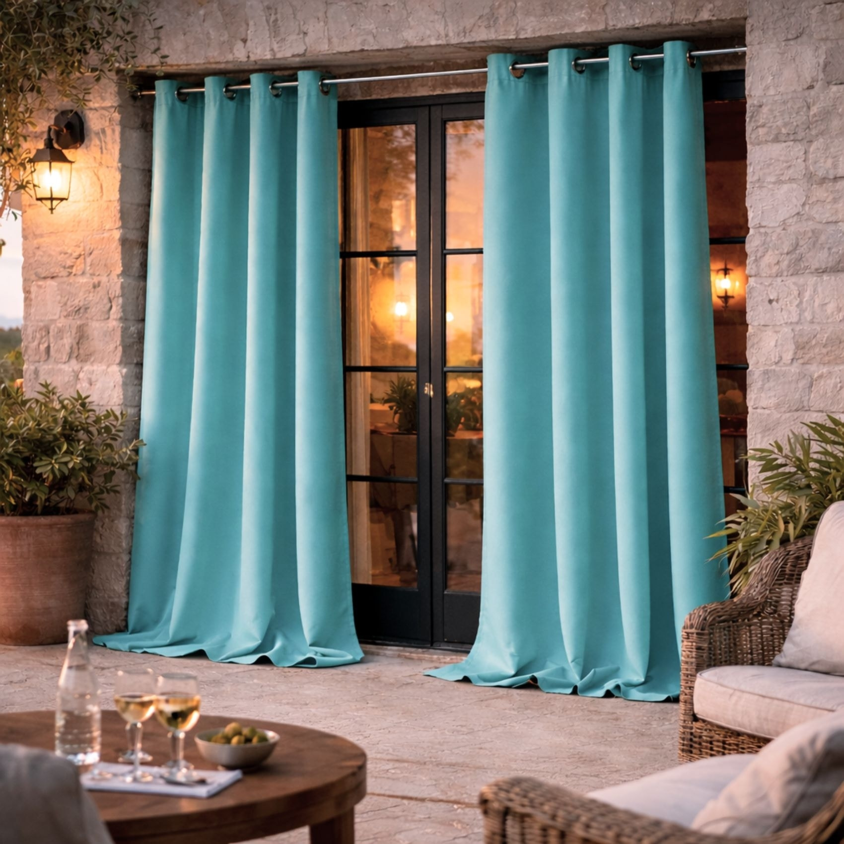 Rideau d'extérieur en tissu déperlant - Vert menthe