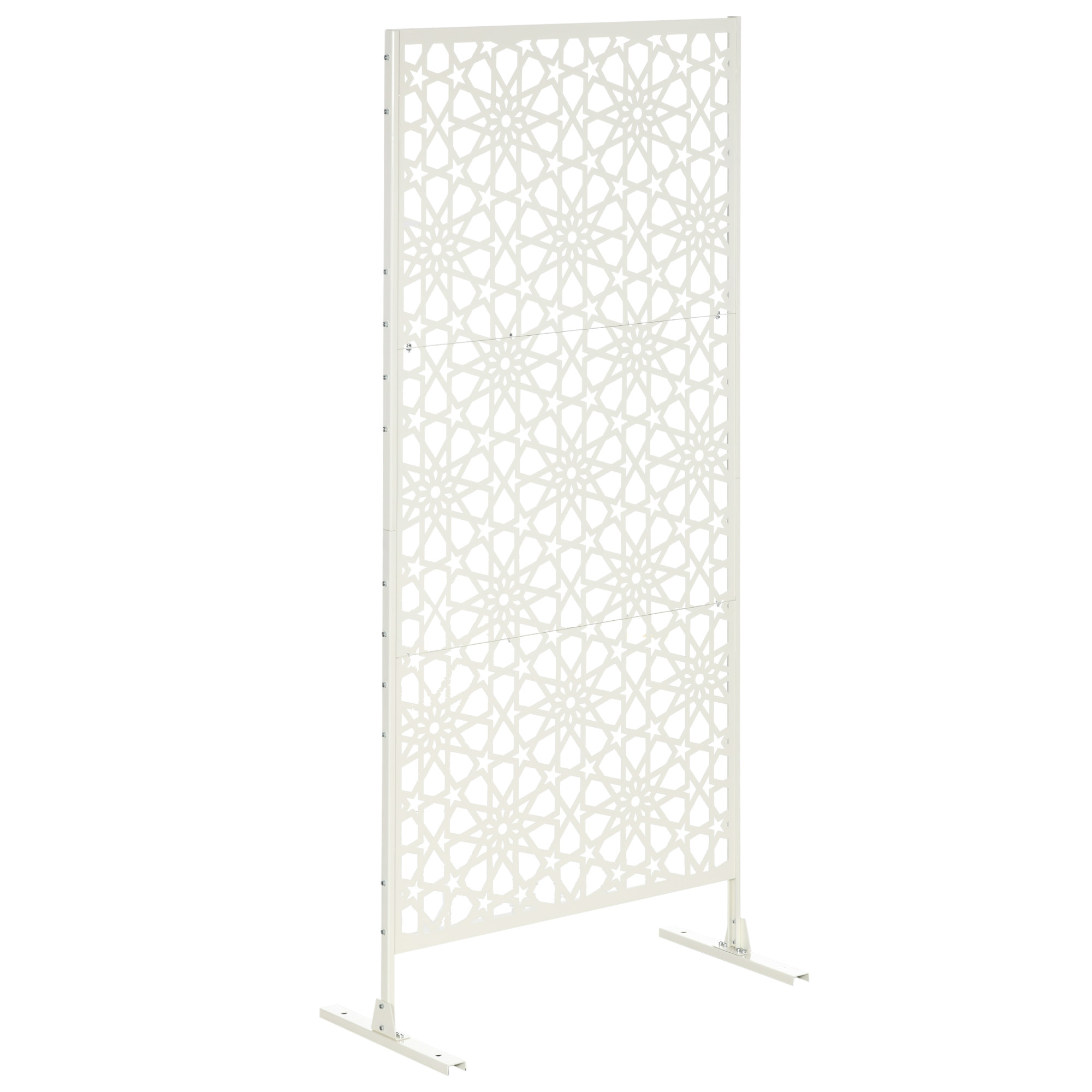 Panneau décoratif extérieur métal - brise vue motif étoiles - visserie incluse - dim. 92L x 45l x 198H cm - acier thermolaqué blanc