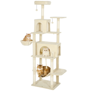 Árbol Rascador para Gatos, Árbol para Gatos 202 cm, Torre Escalador con Plataformas, Cama, Cuevas, Postes de Sisal, Bolas y Cuerda para Jugar, Beige