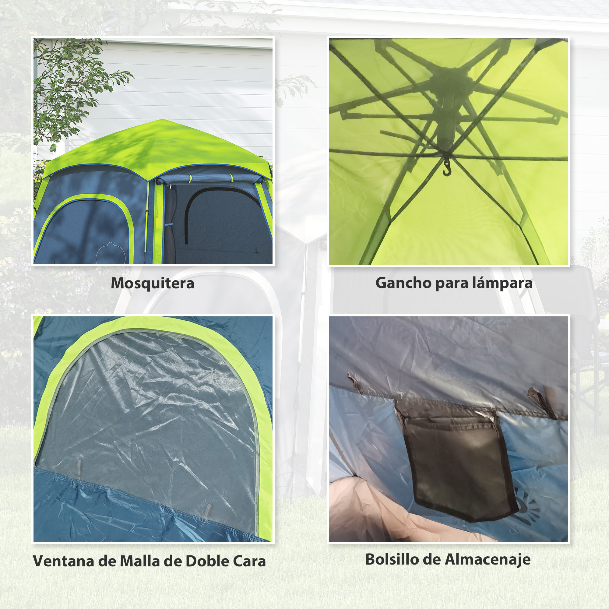 Tienda de Campaña para 2-4 Personas Tienda de Camping Plegable con Fácil Instalación Ventanas de Malla Gancho y Bolsa de Transporte Protección UV Impermeable para Senderismo Azul y Verde