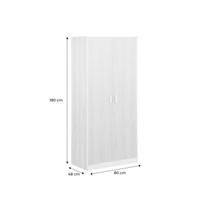 Dressing. armoire. 2 portes avec penderie et rangements LINEAR. panneaux stratifiés et pied en bois de sapin L 80 x P 48 x H 180cm