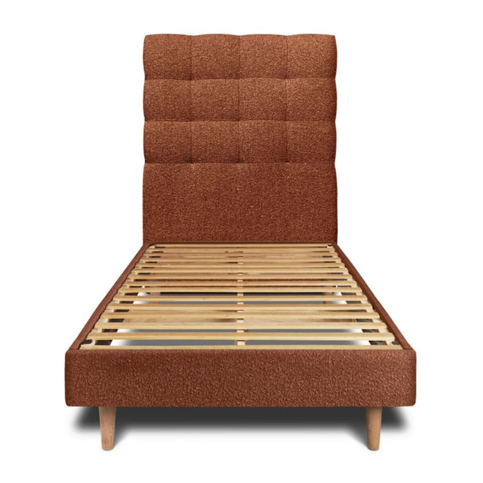 Lit avec tête de lit capitonnée bouclette et sommier kit Ep14