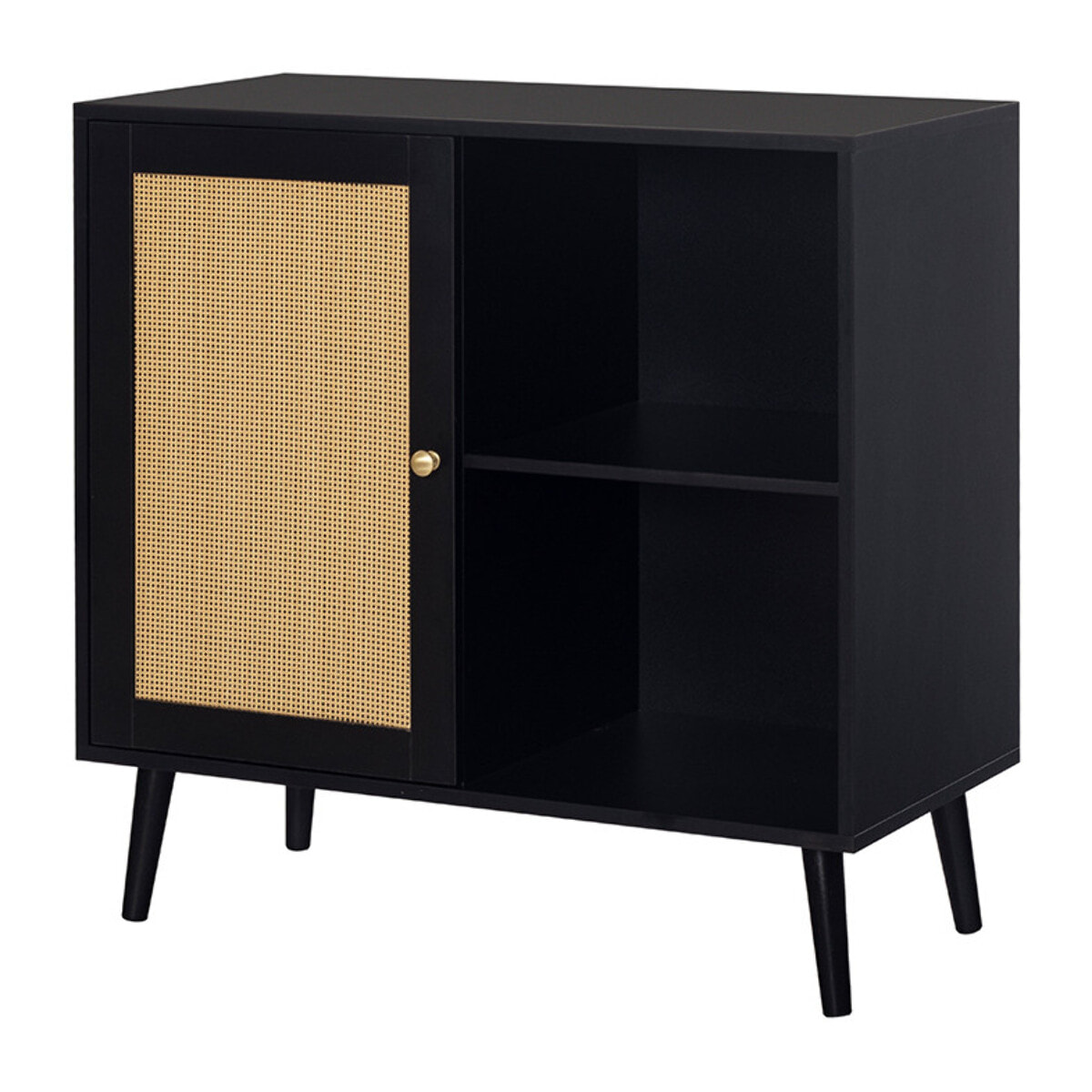 Goto - buffet haut - noir et cannage - 2 niches et 1 porte - 80 cm - Noir