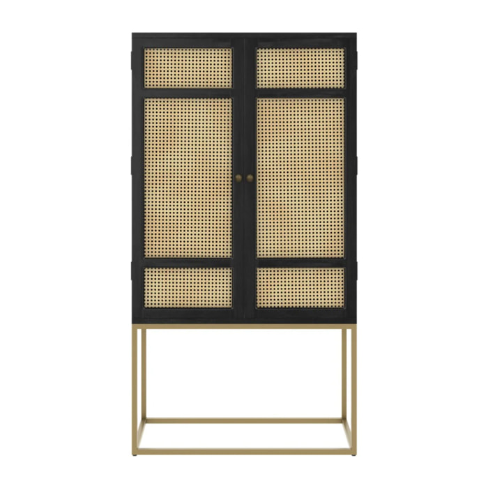 Armoire noire en bois et cannage 2 portes - Shellona